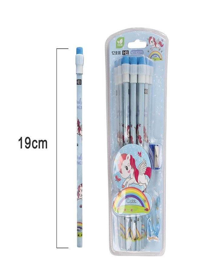 KARIC Unicorn Stationery HB Pencil Set (for Sketching, Writing, for Kids, School Student, Office, Return Gifts with Free Eraser and Sharpener (1 Pack only - Set of 12 Pencils) - Image 4